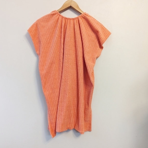 Vintage 70s Peach Striped Terrycloth Tie Swim Cover Dress - Picture 1 of 10